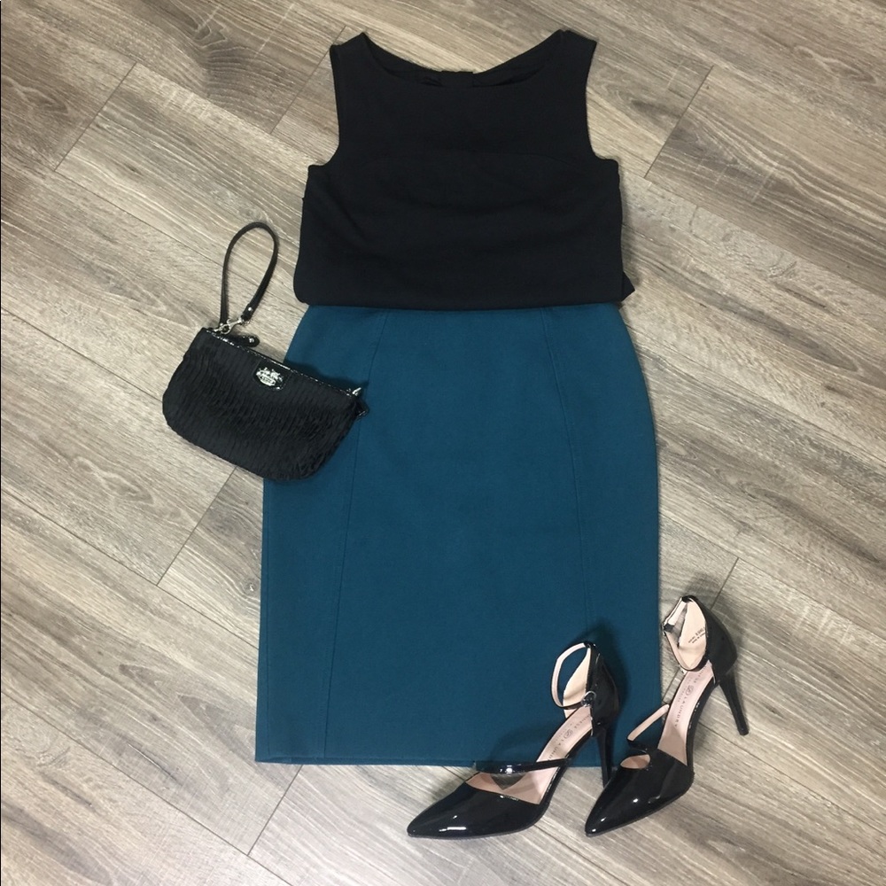 Halogen Teal Seamed Pencil Skirt (Sz 2)